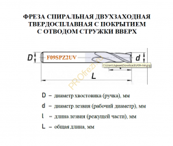 Фреза спиральная двухзаходная с плоским торцом, стружка вверх, твердосплавная HRC55 с покрытием